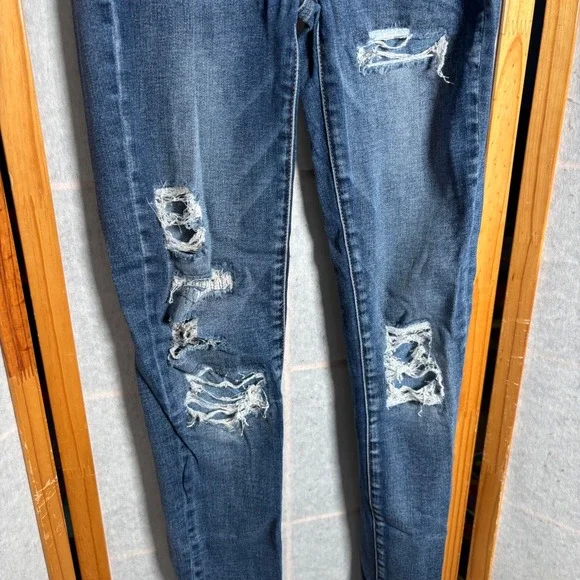 American Eagle Outfitters Womens High Waisted Skinny Jeans Blue Distressed Sz 2 - Picture 5 of 10